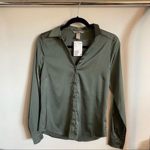 H&M (Button-Down, Dark Sage Green, Size: US S)